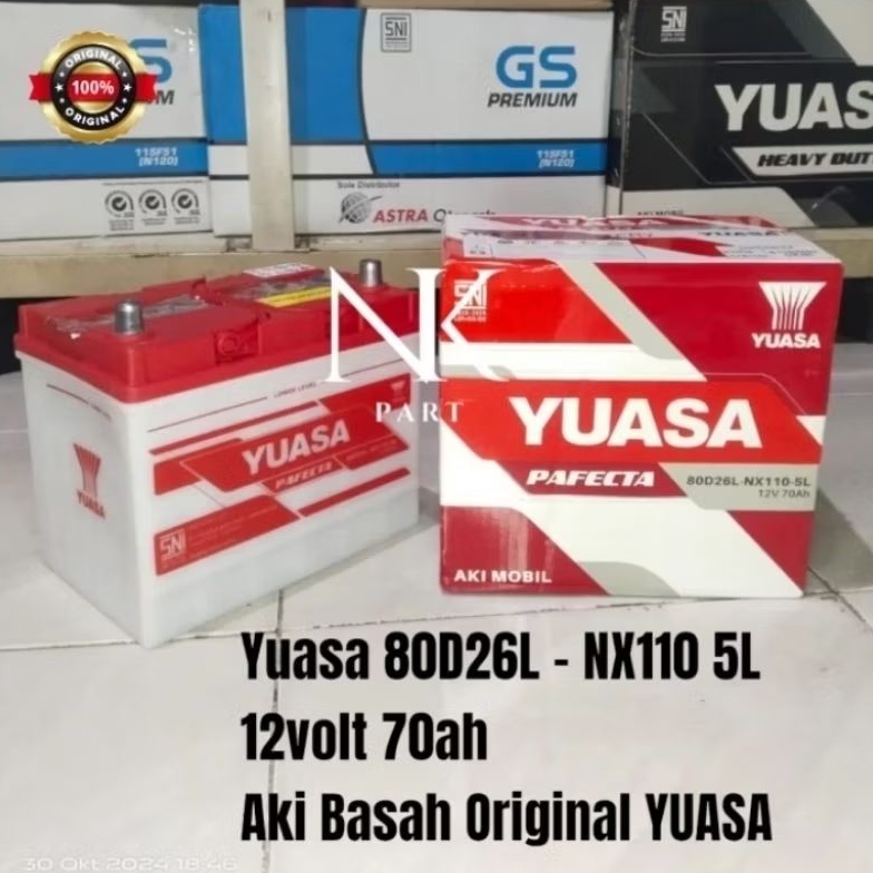 Aki Mobil Yuasa 80D26L NX110 5L 12v 70Ah Accu Basah Original Yuasa