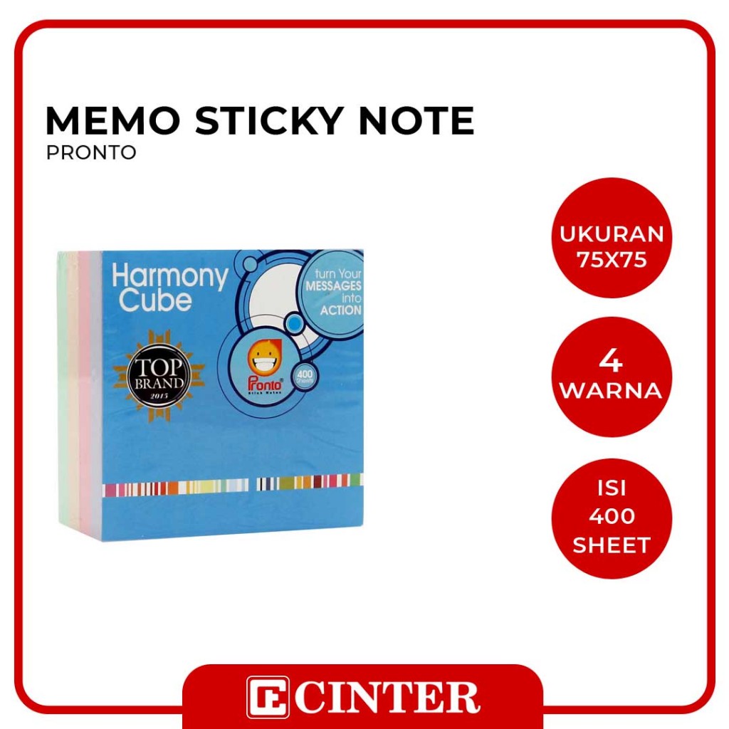 

PRONTO - MEMO / STICKY NOTE / KERTAS TEMPEL HARMONY CUBE 75X75 4 WARNA 400 LEMBAR