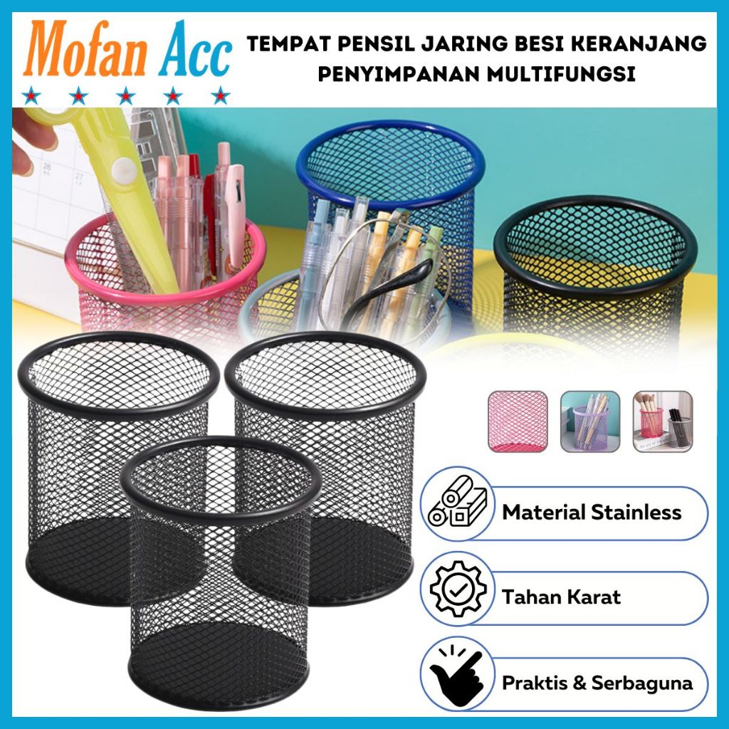 

Tempat Pensil Jaring Bahan Besi Bentuk Bulat / Pen Holder Rak Organizer Tempat Penyimpanan Alat Tulis Pena Pulpen Gunting Cutter Clip Paper Penggaris / Wadah Kosmetik Remote AC TV Kunci Kutek Parfum Sikat Gigi Dapur Meja Kerja Belajar Serbaguna