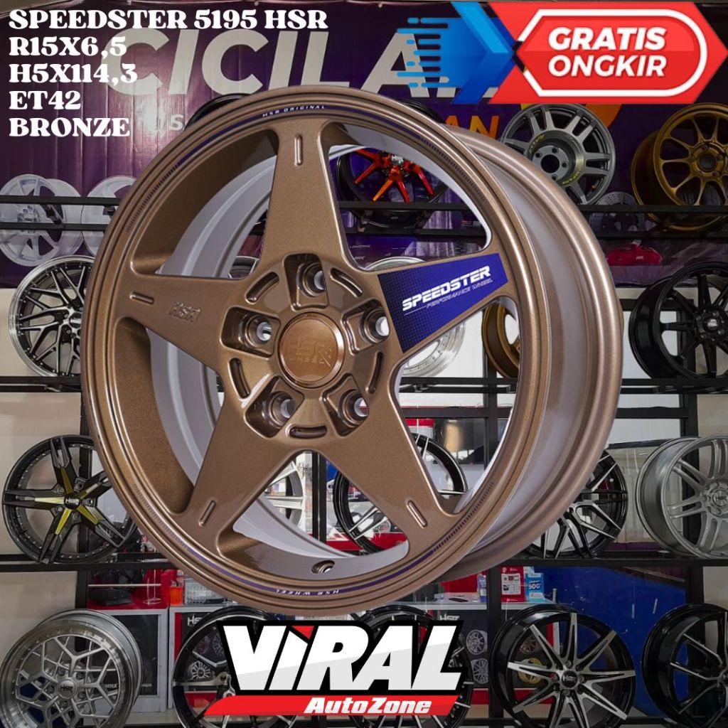 Velg Mobil Ring 15 HSR SPEEDSTER R15 LEBAR 6,5 LOBANG BAUT 5 ET42 BRONZE