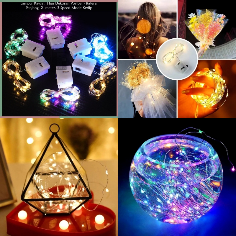 Lampu LED Kawat 2M Baterai RGB WW | Waterproof 3 Mode Kelap Kelip | Dekorasi Kamar Aesthetic