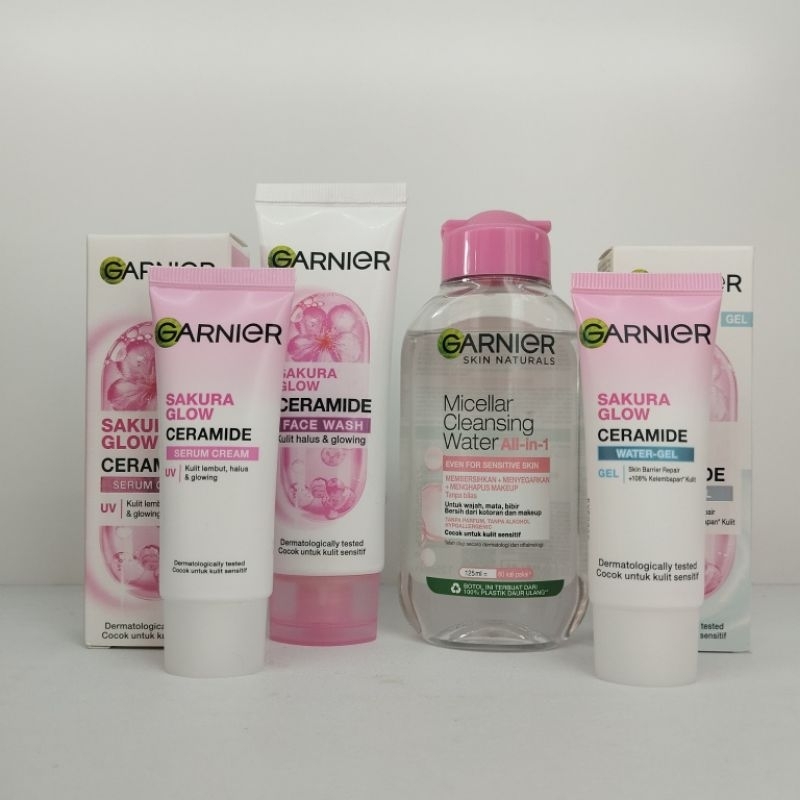 Garnier Sakura Glow Paket 4in1 ( Cream UV,Water Gel, Face Wash, Micellar Water)