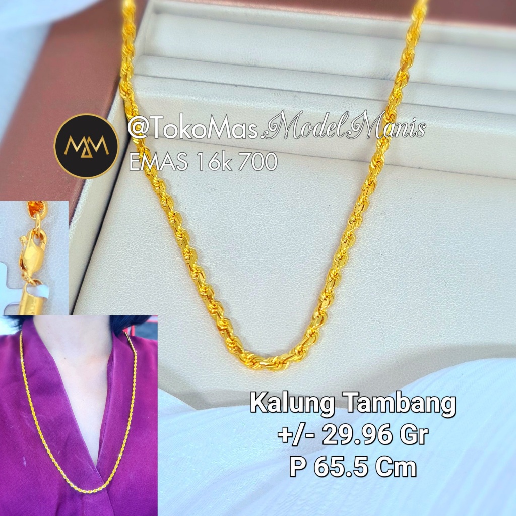 Kalung tambang padat emas kuning 700 kadar 16k