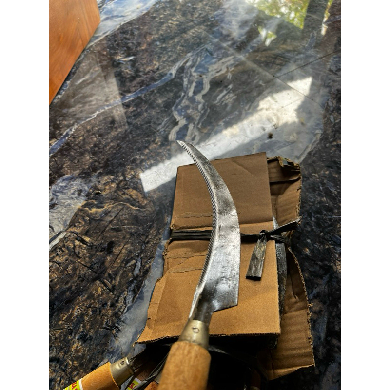 sabit/arit panen padi dengan bilah seperti gergaji