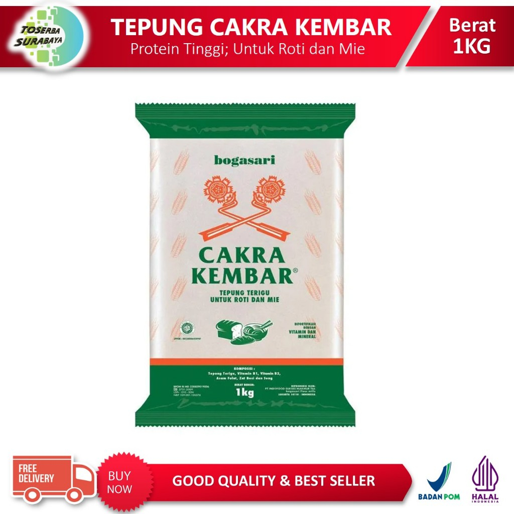 

Tepung Terigu CAKRA KEMBAR ECOPACK 1kg (Protein Tinggi)