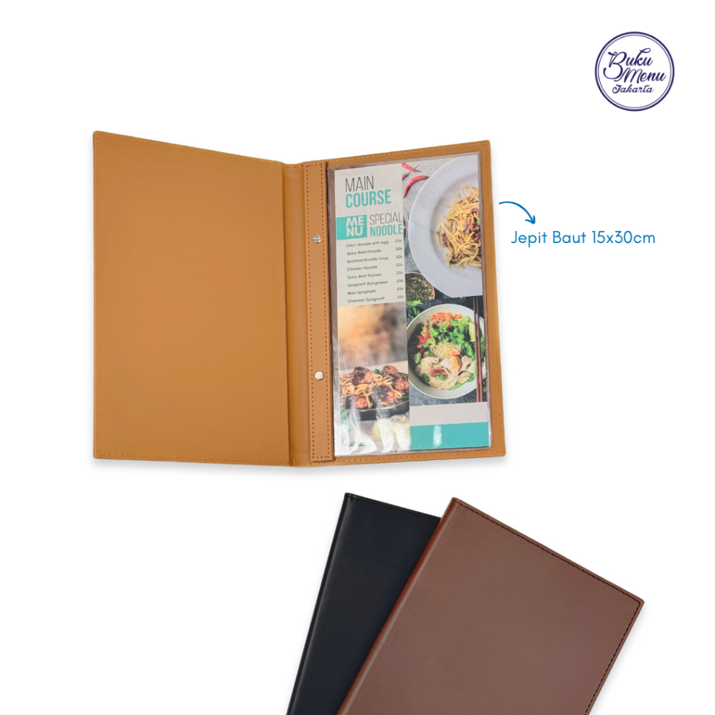 

Buku Menu Jakarta - Buku Menu Kulit Jepit Baut Isi Plastik A4 & 15x30cm Hitam, Coklat Muda, Coklat