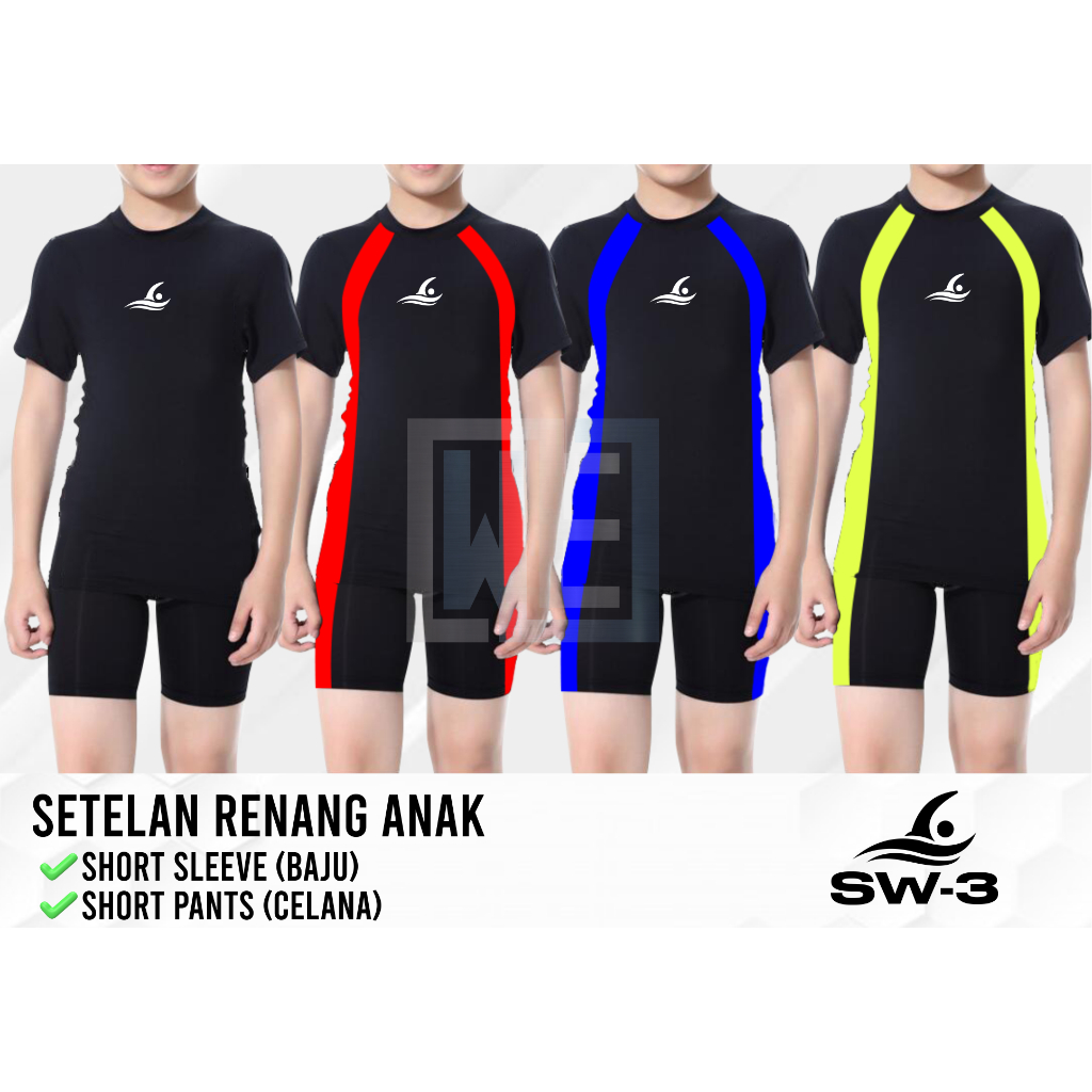 Setelan Renang Anak Baju Renang Pantai Anak Manset Pendek Renang Setelan Renang Anak Hitam Lis Warna