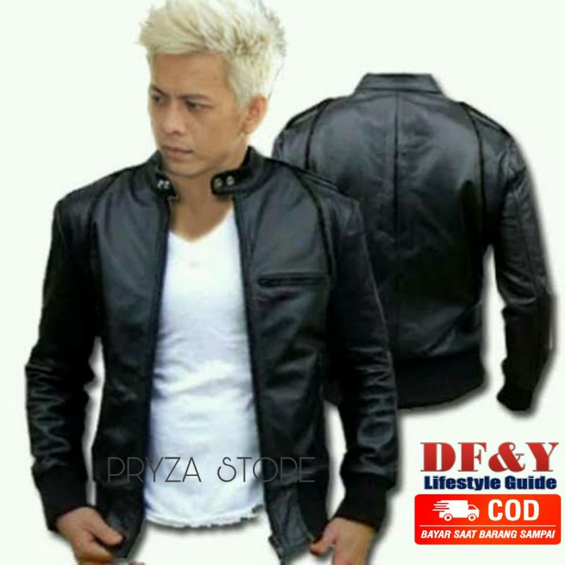 PRYZA Jaket Kulit Pria Ariel  Original DF&Y /Jaket Kulit Cowok Simpel Jaket Kulit Pria Korean Style/