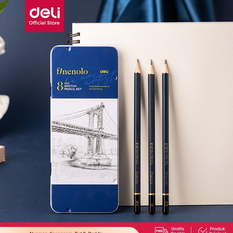 

ART L3M7 Deli Sketch Pencil Set Pensil Sketsa Pensil Gambar isi 8 Tempat Pensil Metal EC26