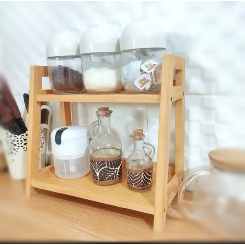 Rak bumbu dapur kecil jati estetik