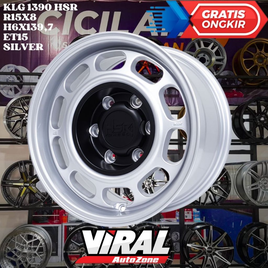 Velg Mobil Ring 15 MURAH HSR KLG R15 LEBAR 8 LOBANG BAUT 6 ET15 SILVER