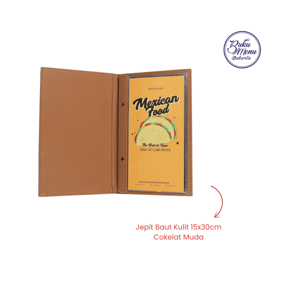 

Buku Menu Jakarta - Buku Menu Kulit Premium Jepit Baut Isi Plastik Mika 15x30cm Coklat Muda - Cafe, Coffee Shop, Restoran, Hotel