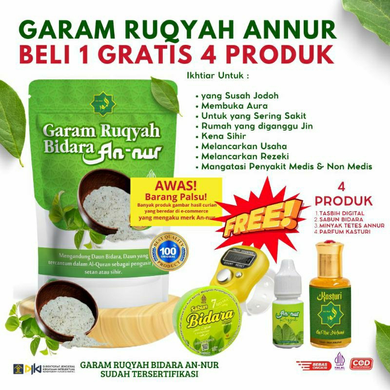 

Garam Ruqyah Bidara An Nur 1kg Metode Ruqyah Pembuka Aura Wajah,Tempat Usaha Toko/Warung