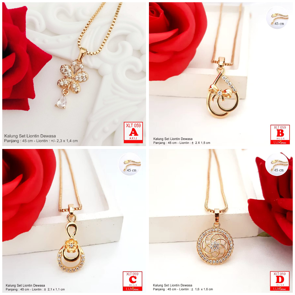 XLT 059 Kalung Set Liontin Besar Dewasa Kalung Itali 45 cm Kalung Xuping Bunga Aksesoris Hijab Zirko