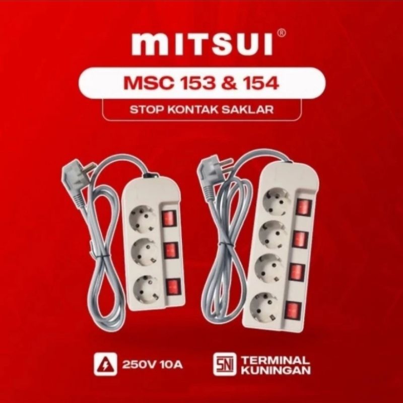 Mitsui MSC 153 Stopkontak kabel saklar switch lampu 3 lubang 1,5 meter Cok Sambung Terminal Arde Lis