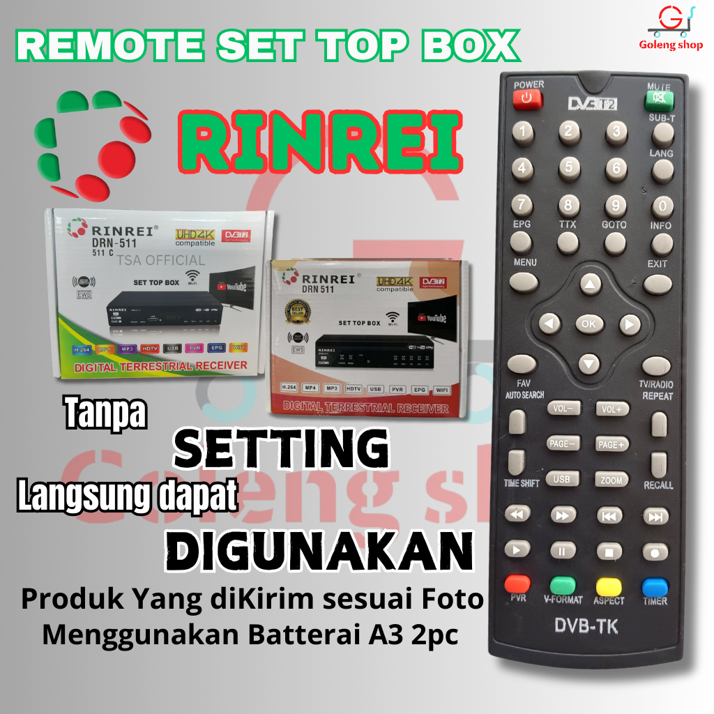 REMOT REMOTE STB RINREI DVB T2 DRN-511W SET TOP BOX RINREI