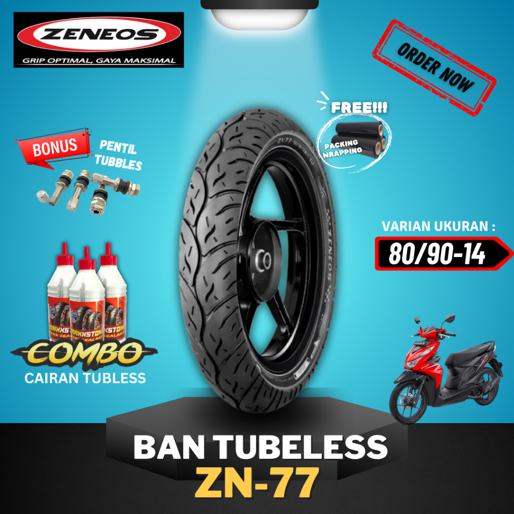 Yukk [READY COD] BAN ZENEOS ZN77 RING 14 ( 70/90-14 / 80/90-14 / 90/90-14) / BAN TUBELESS ZENEOS