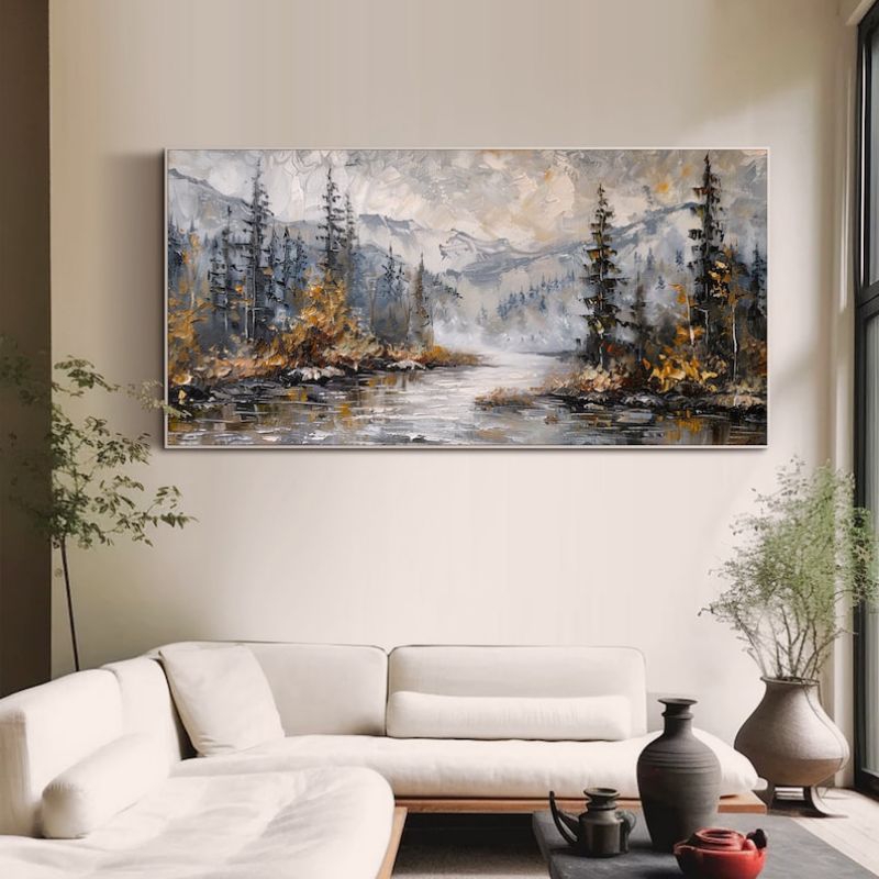 Lukisan Pemandangan Alam Sungai Minimalis Modern
