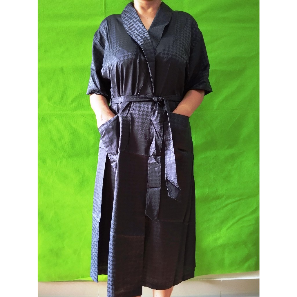 Piyama Baju Tidur Wanita_Hitam Motif_Tali Pinggang