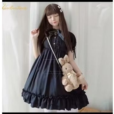 Lolita hitam kawaii/Dress lolita hitam lucu/gotik, gothik, gothic