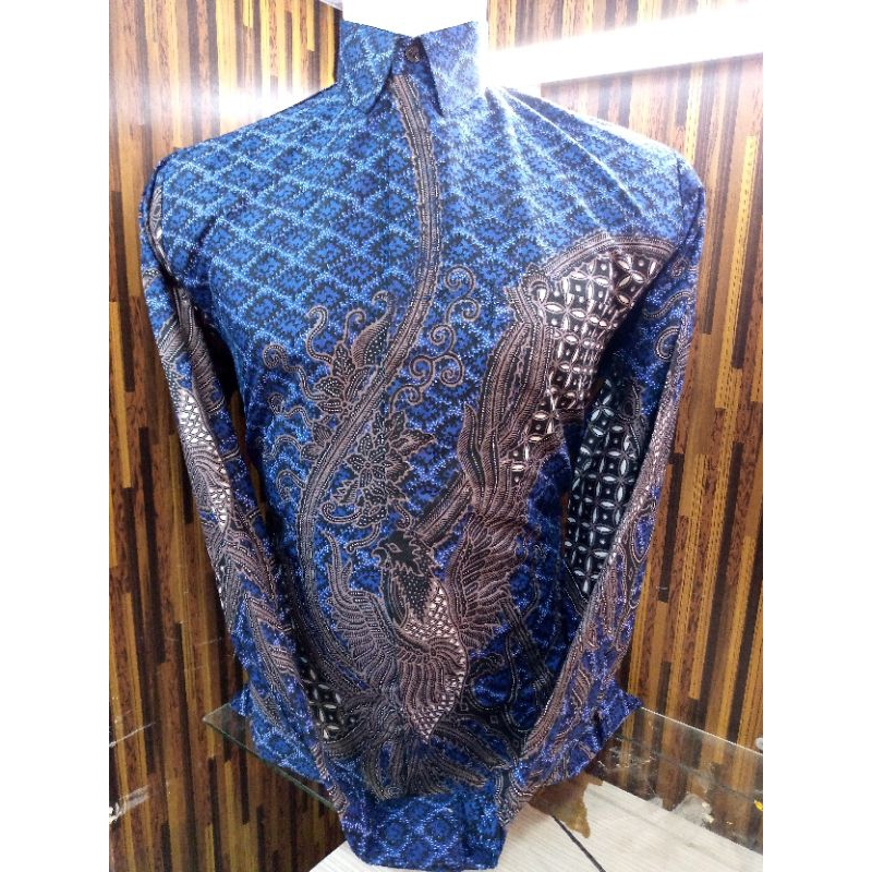 PHOENIX biru batik pria lengan panjang