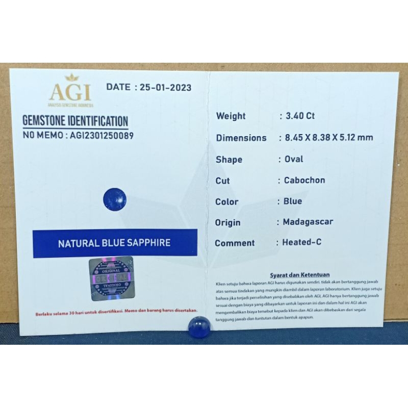BERSERTIFIKAT, BATU PERMATA BLUE SAFIR CORONDUM ASLI NATURAL