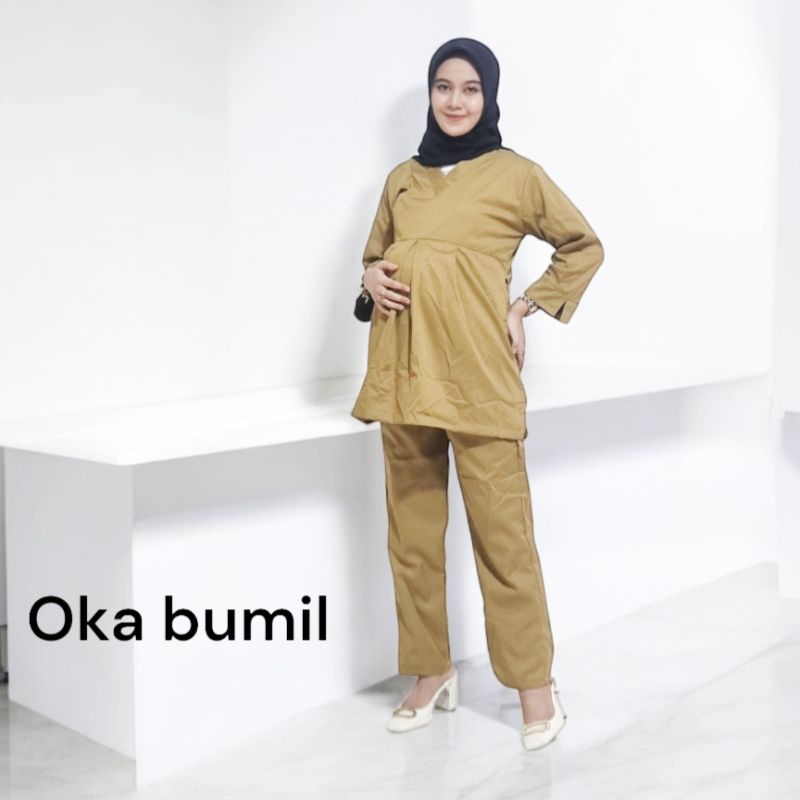 baju ok ibu hamil oka bumil lengan panjang putih scrub medis perawat american drill