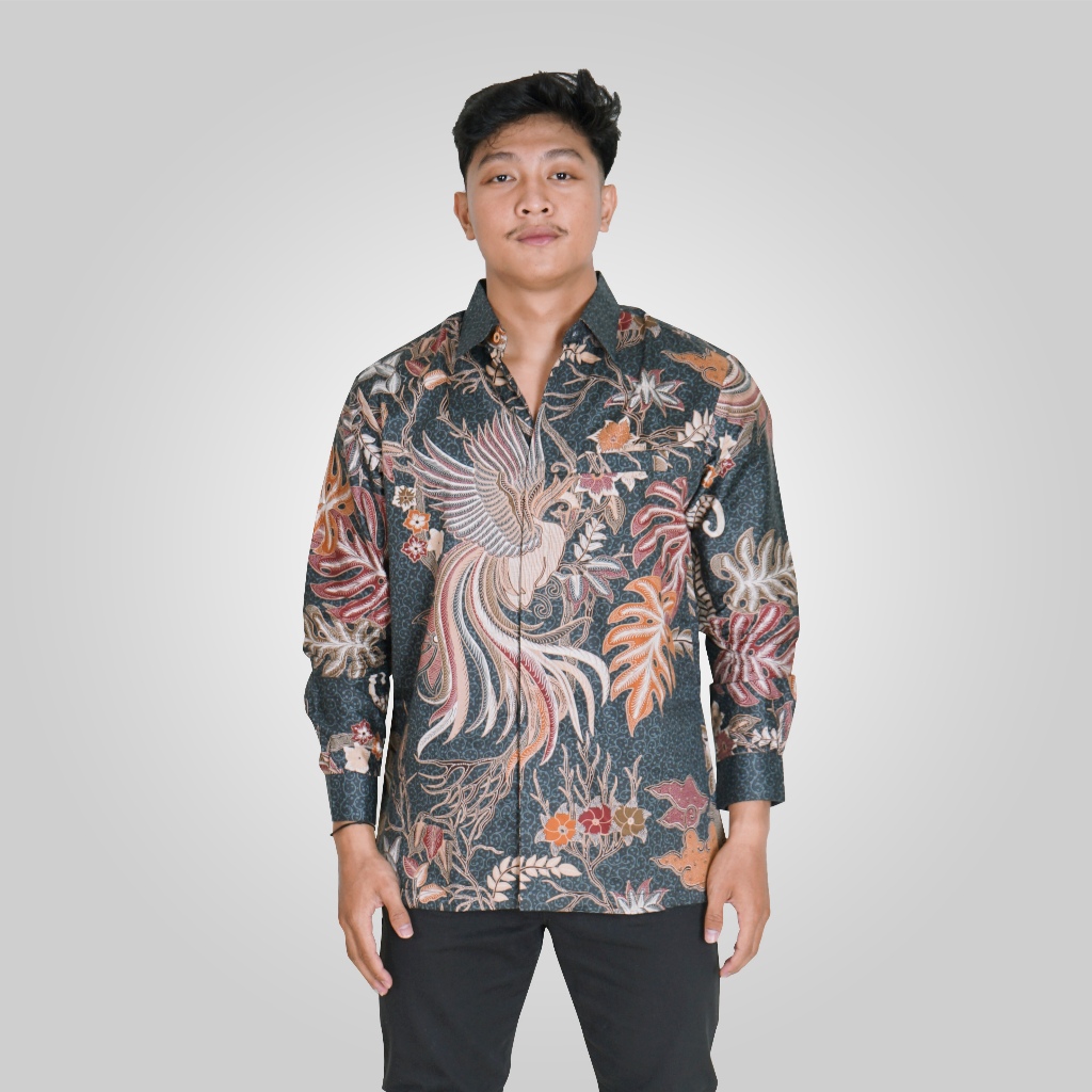 BATIK TRUSMI Atasan Batik Pria Kemeja Lengan Panjang RG 21708 Navy PR