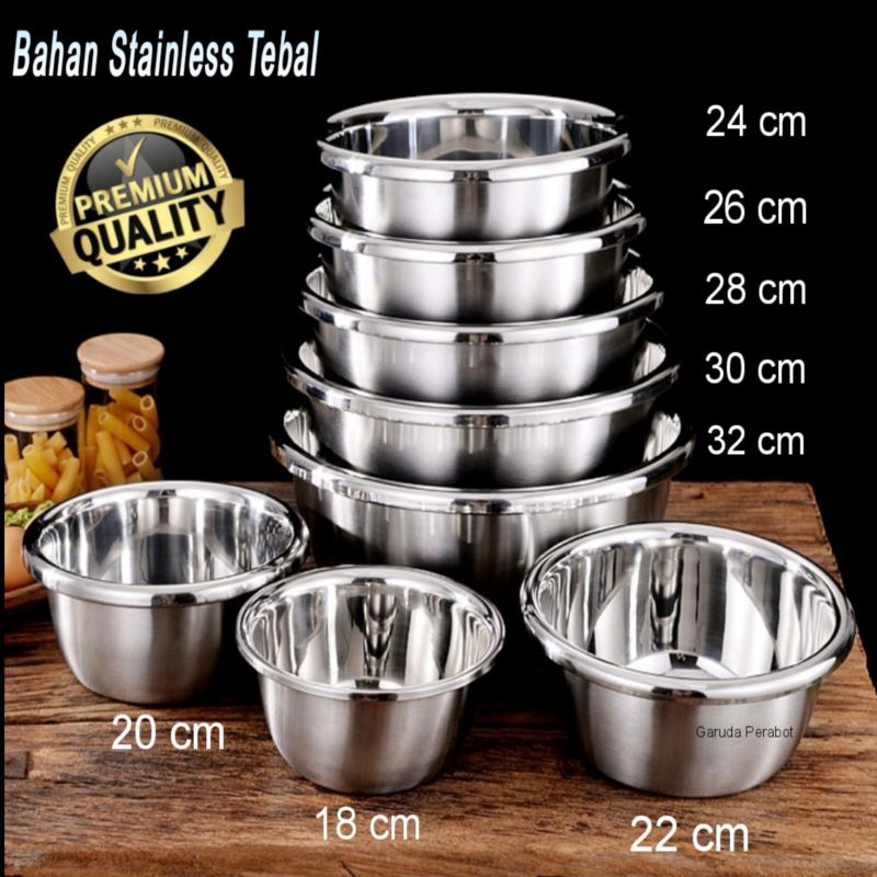Baskom Stainless Tebal Ukuran Jumbo 32 30 18 Cm / Loyang Tinggi Anti Karat / Mangkuk Kobokan Premium