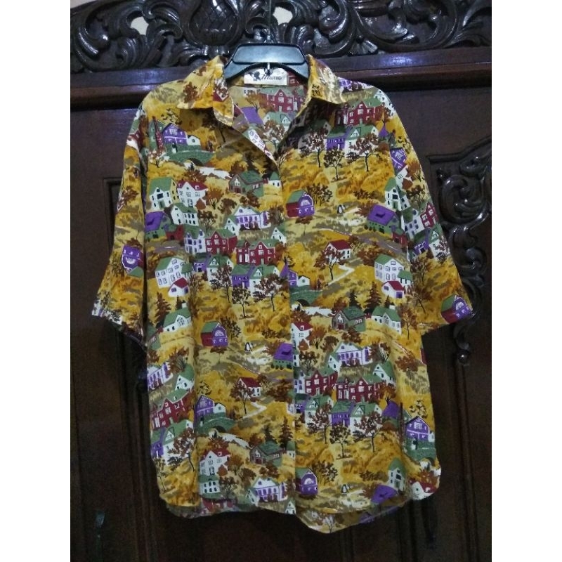 Kemeja Jumbo Vintage Motif Rumah Rare (Langka)