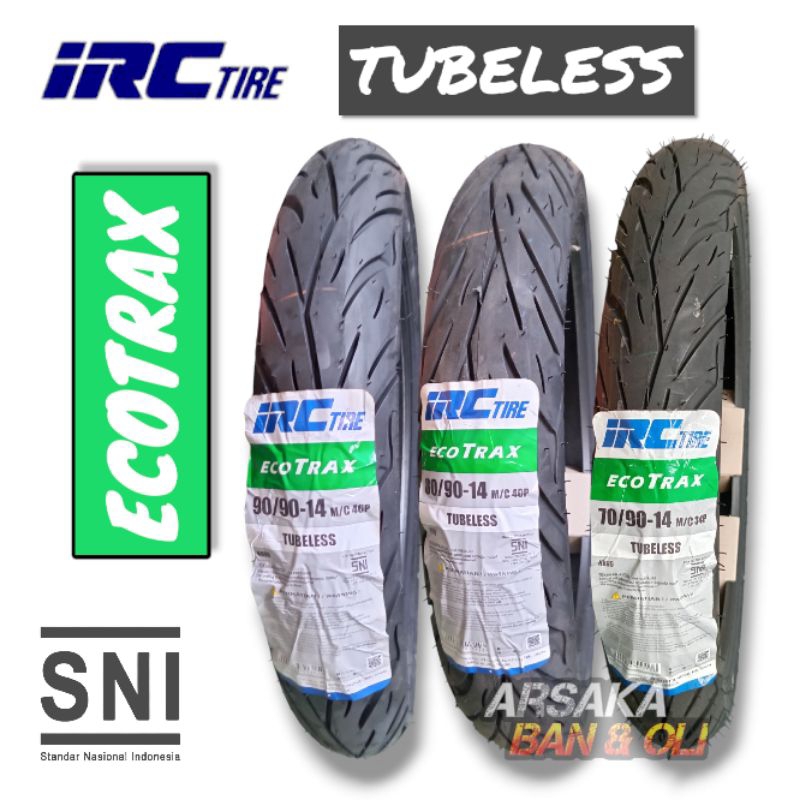 BAN LUAR IRC TUBELESS 80/90-14 & 90/90-14 & 70/90-14 ECOTRAX Ban luar ring 14 tubeless ban motor mat