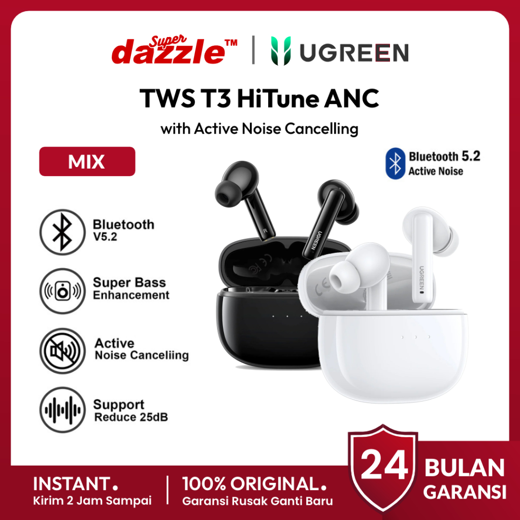 UGREEN TWS HiTune T3 ANC Full Bass Active Noise Cancelling Original 100% Garansi Resmi Official Stor
