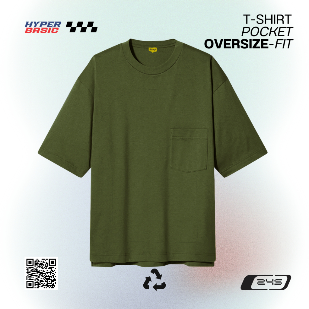 𝐇𝐲𝐩𝐞𝐫𝐛𝐚𝐬𝐢𝐜 Baju Kaos Polos Oversize Pocket Pria Wanita Hijau Army Tangan Pendek Ukuran S-XL