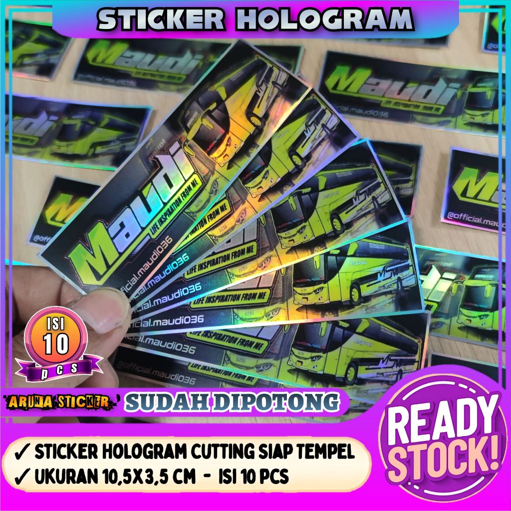 

10 pc Sticker Bus Maudi Hologram Panjang SUDAH DIPOTONG Tinggal Tempel Stiker Piano Sepeda Laptop