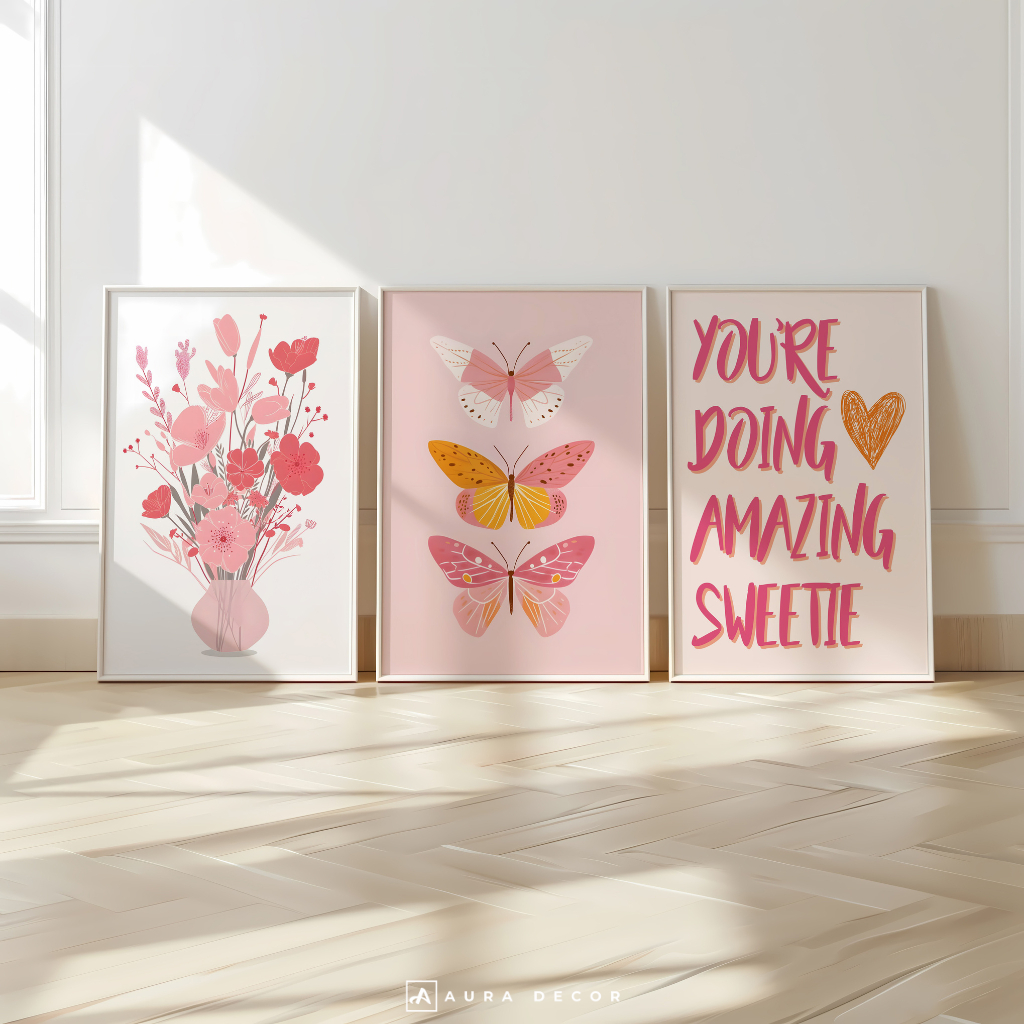 Hiasan Dinding Aesthetic Pink Pastel | Hiasan Dinding Dekorasi Kamar Cewek Lucu Kawaii | Hiasan Dind