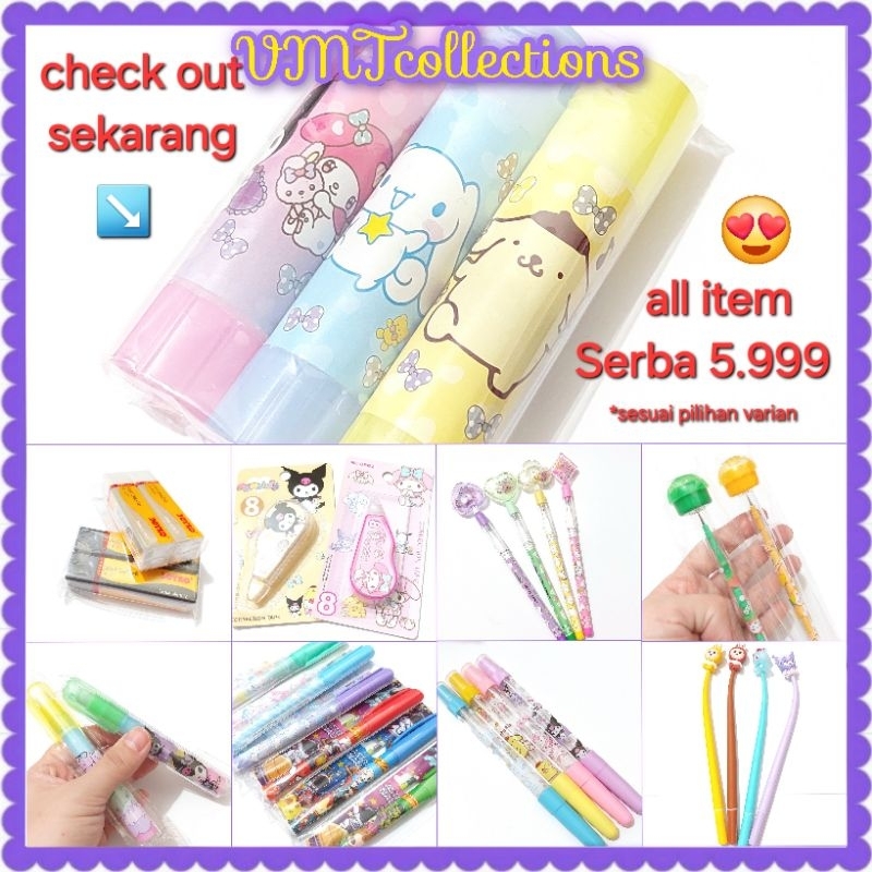 

VMT - ALAT TULIS SERBA 5.999 / PENSIL / LEM / PEN GEL / STAMP