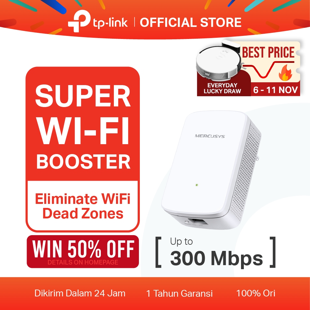 TP-Link | Mercusys ME10 N300 WiFi Extender Penguat Sinya Repeater 300Mbps Wireless Mesh Access Point