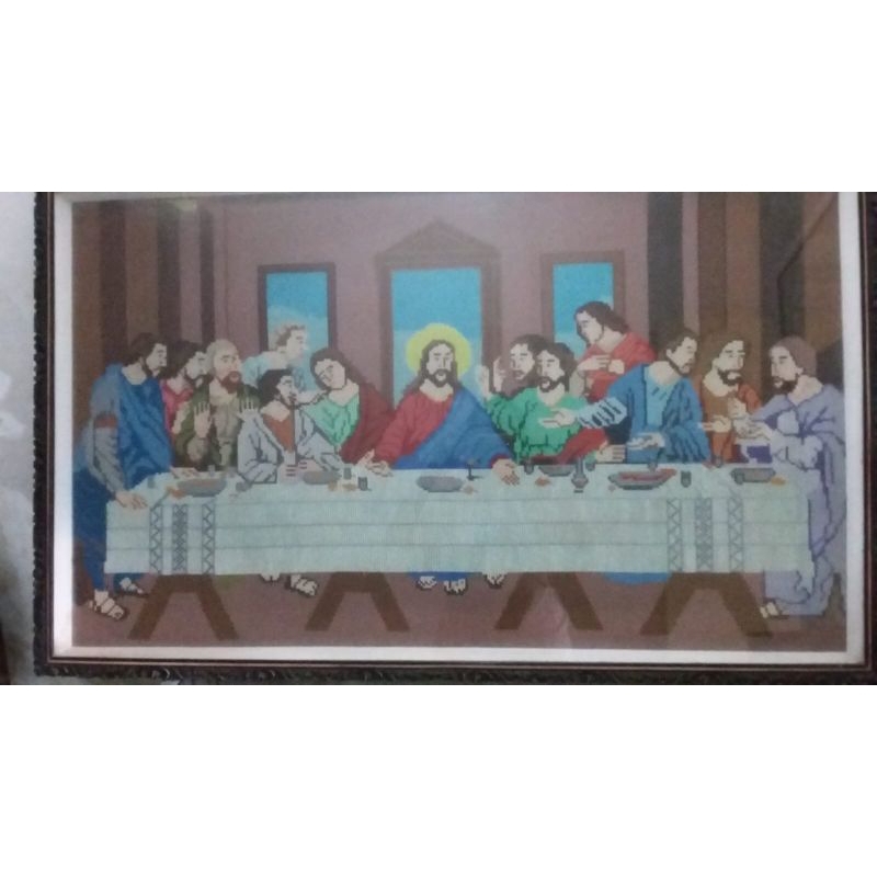 Lukisan Sulaman Kristik Perjamuan Suci / Perjamuan Terakhir / Last Supper / Tuhan Yesus /Kristen