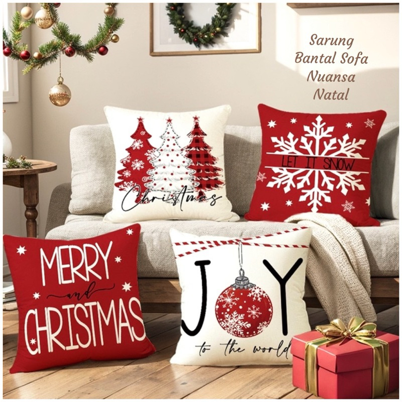 40 X 40 Cm Tanpa Bantal Sarung Bantal Sofa Nuansa Natal Linen Rami Hiasan Natal Dekorasi Natal