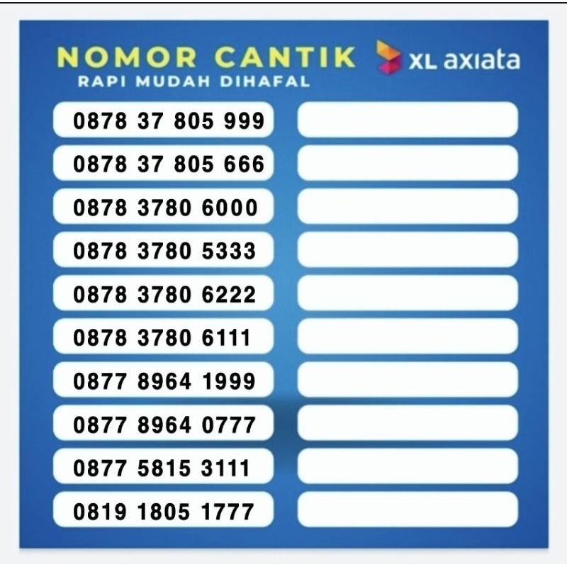 NOMOR CANTIK TRIPLE 000 999 888 777 XL