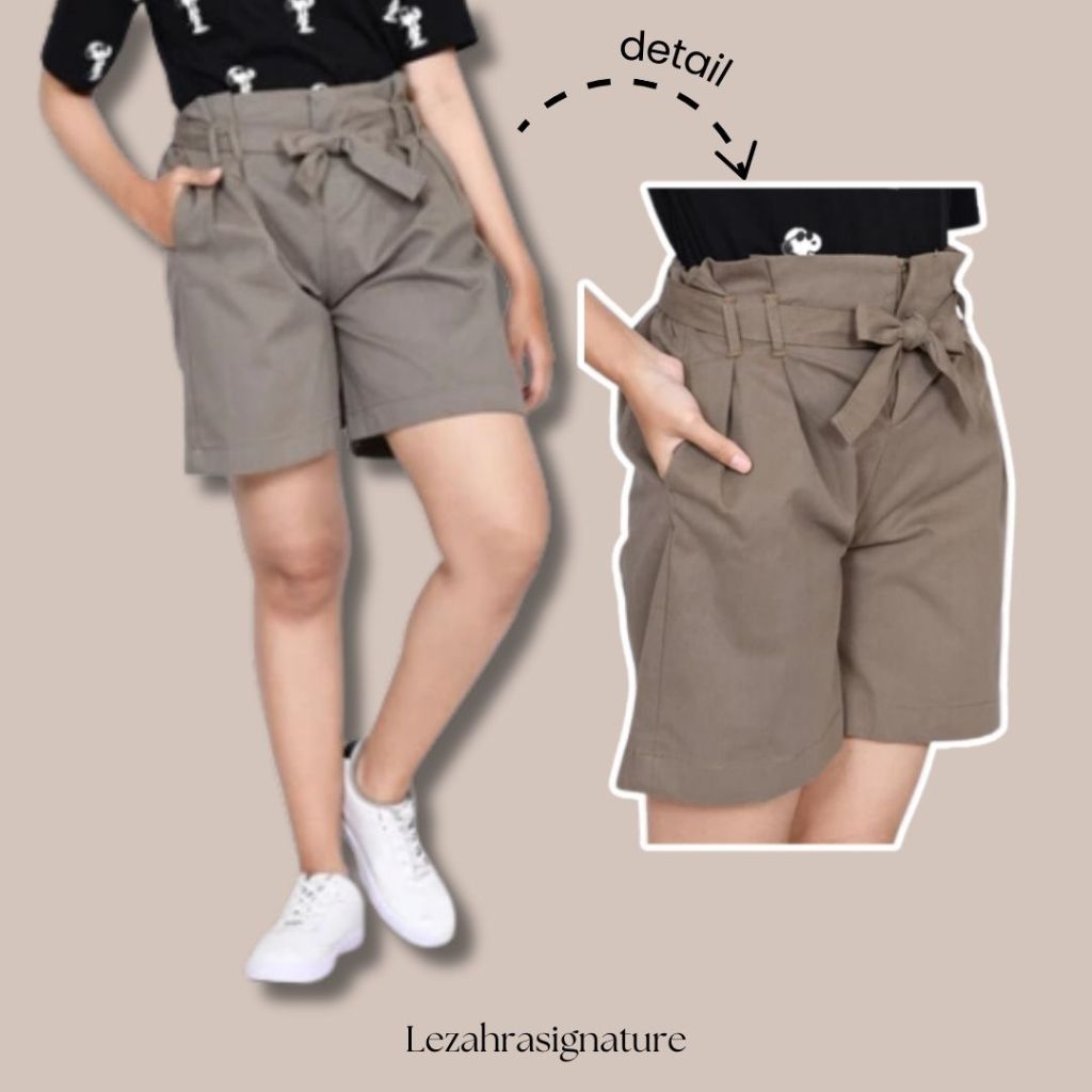 Korean Pants Wanita Pita | Celana Pendek Trendy Ootd Hangout 3/4 Lezahrsignature Short Twill
