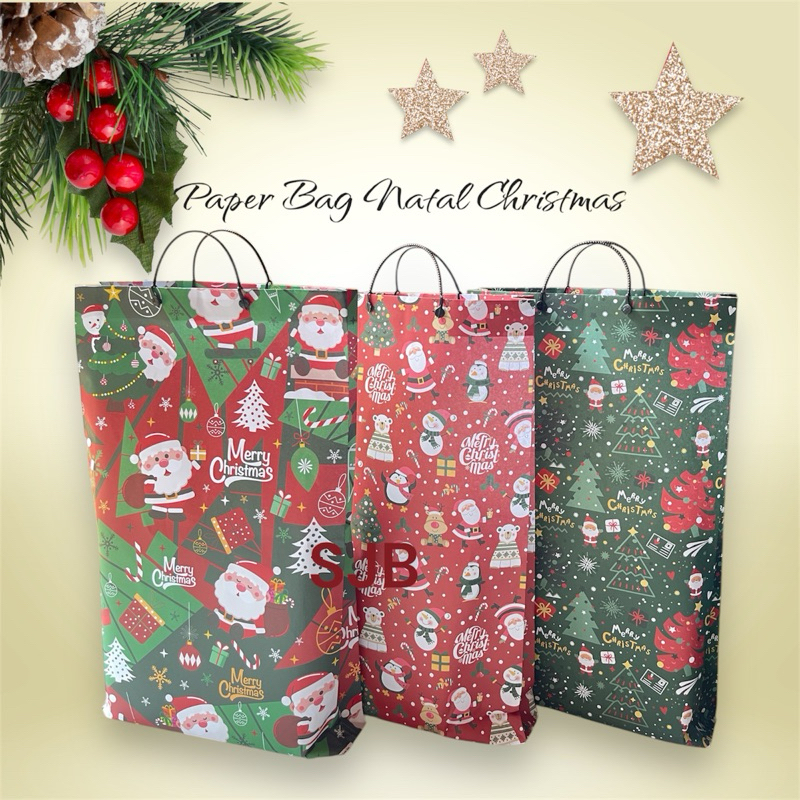 

[ SJB ] Paper Bag Chritsmas Sansan Wawa / Paper Bag Edisi Natal / Tambahan kertas kado / tas untuk kado/ papper bag paper bag tas ulang tahun happy birthday / tempat hadiah souvenir motif / ulang tahun goodie bag