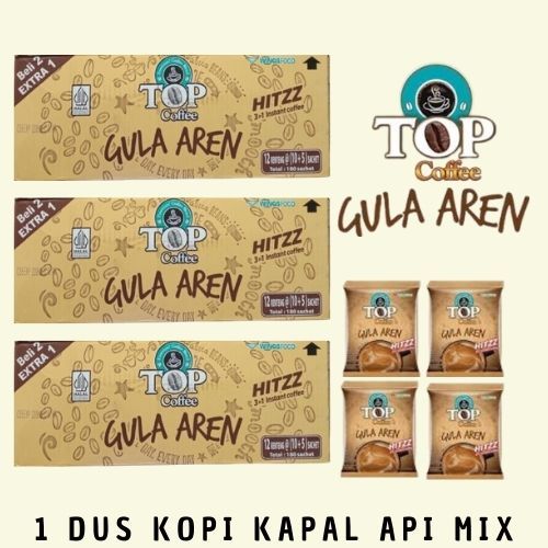 

1 DUS KOPI TOP GULA AREN SACHET ISI 180PCS 1 RENTENG ISI 15PCS BELI 2 GRATIS 1