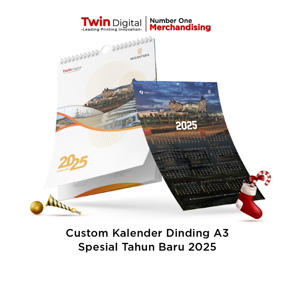 Twindigital Kalender Dinding A3 Jilid Spiral dan Mata Itik Souvenir Tahun Baru - Custom Calendar Pos