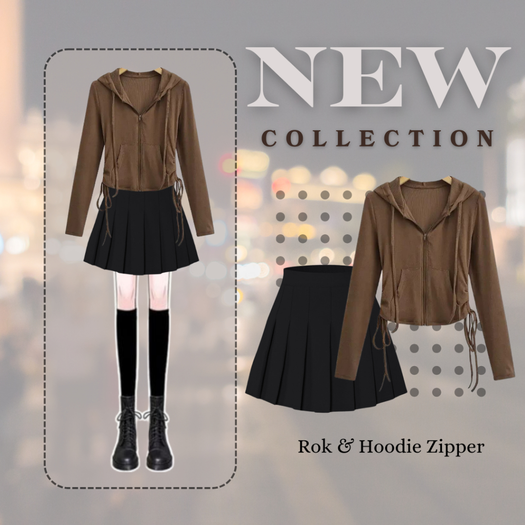 One Set 2in1 Rok + Cardigan Zipper | Outfit Ala Anime | OOTD Korean Style Viral Hoodie Panjang  BJ17