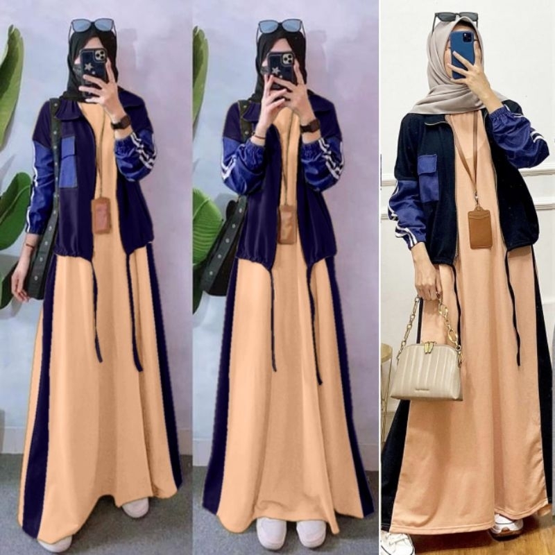 SALE Lenka Sporty Set warna polos mocca hitam kombinasi Jacket setelan wanita gamis dress bahan Baby