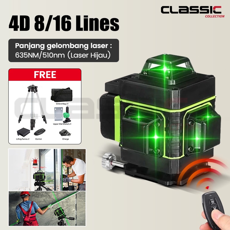 Cod Level 16 Lines Mesin Self Leveling Laser Sinar Hijau Dengan Remot Laser Siku Waterpass Digital 8