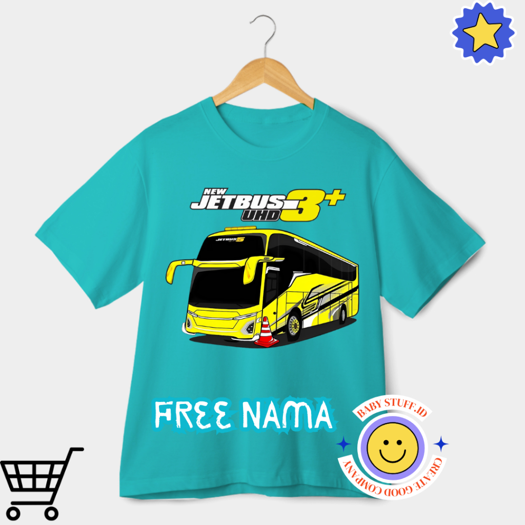 BAJU ANAK KAOS ANAK MOBIL JET BUS 3 TERBARU FREE NAMA