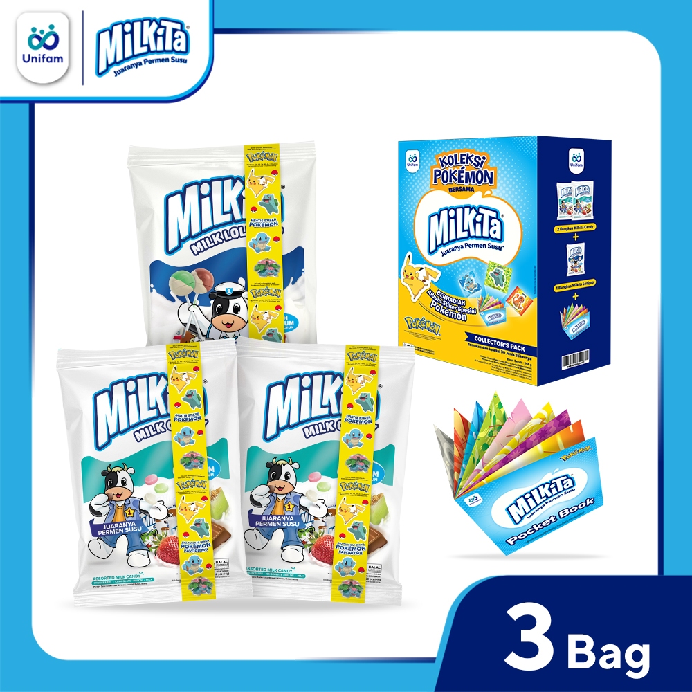 

Milkita Fun Pack Milk Candy - Permen Susu 1 Box (Isi 2 Bag Candy 1 Bag Lollipop)