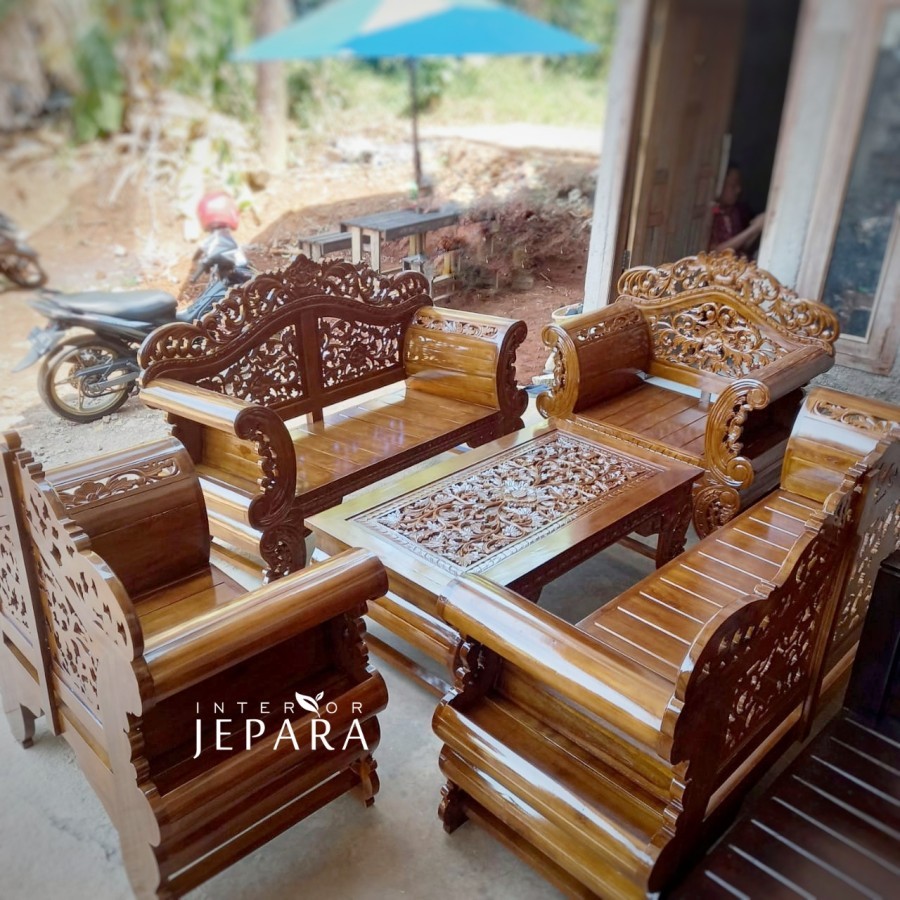 Kursi Tamu Kayu Jati Ukiran Motif Ethnic